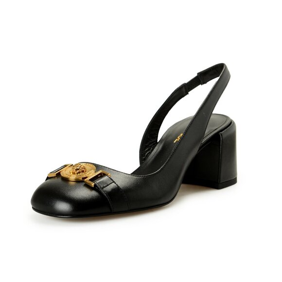 Versace Shoes - Versace Women's Leather Gold Medusa Heeled Slingback Pumps Shoes US 8 IT 38